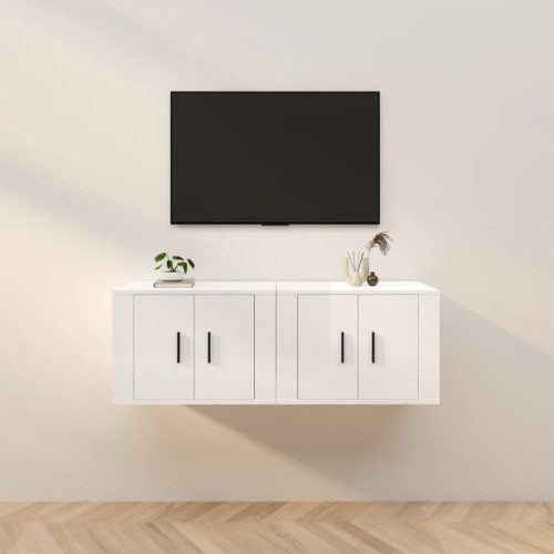 2 db magasfényű fehér fali TV-szekrény 57 x 34,5 x 40 cm