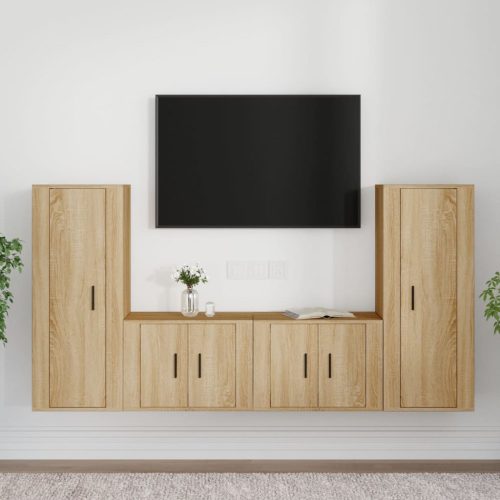 4 részes sonoma tölgy színű szerelt fa TV-szekrényszett