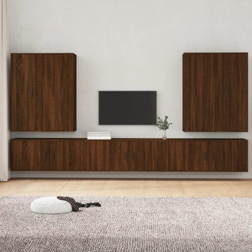 vidaXL 7 részes barna tölgy színű szerelt fa TV-szekrényszett