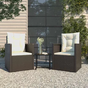   3 részes fekete polyrattan kültéri ülőgarnitúra párnákkal