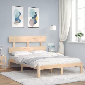 vidaXL tömör fa ágykeret fejtámlával Small Double