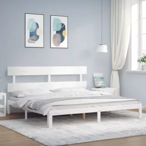   vidaXL fehér tömör fa ágykeret fejtámlával Super King Size