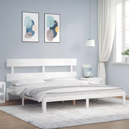 vidaXL fehér tömör fa ágykeret fejtámlával Super King Size