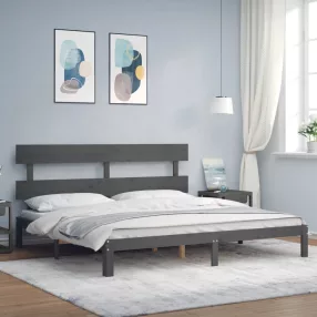   vidaXL szürke tömör fa ágykeret fejtámlával 200 x 200 cm