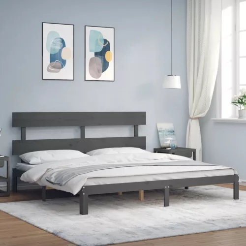 vidaXL szürke tömör fa ágykeret fejtámlával 200 x 200 cm
