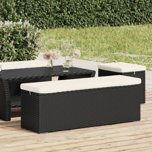  fekete polyrattan zsámolypad párnával 110 x 30 x 40 cm