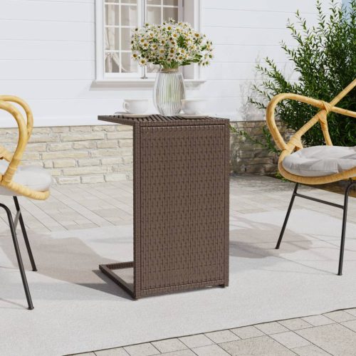 Barna polyrattan C-asztal 40 x 35 x 60 cm