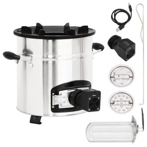   ezüst acél fatüzelésű tűzhely USB-s légfúvóval 35,5x26x28 cm