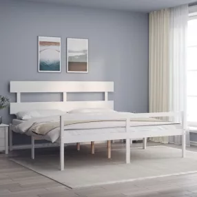 fehér tömör fa ágy időseknek fejtámlával 200x200 cm