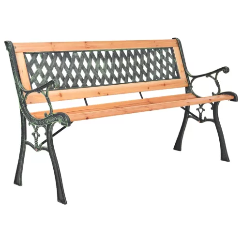 vidaXL öntöttvas és tömör fenyőfa kerti pad 116 cm