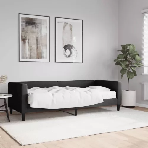 fekete szövet kanapéágy matraccal 80 x 200 cm