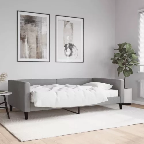 világosszürke szövet kanapéágy matraccal 100 x 200 cm