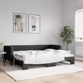 fekete kihúzható szövet heverő 80 x 200 cm
