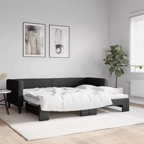 fekete kihúzható szövet heverő 80 x 200 cm