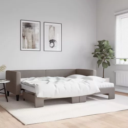 tópszínű kihúzható szövet heverő matracokkal 80 x 200 cm