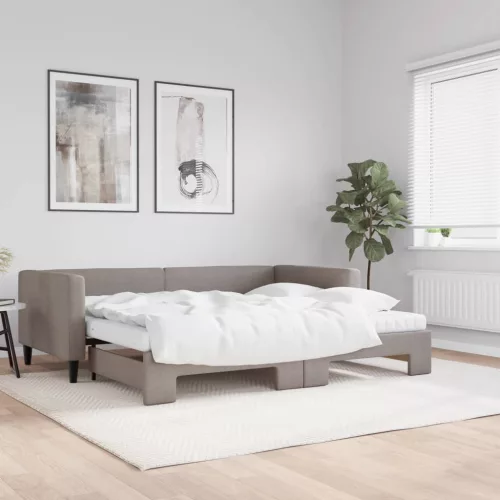 tópszínű kihúzható szövet heverő matracokkal 90 x 200 cm
