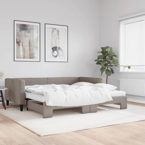 tópszínű kihúzható szövet heverő matracokkal 100 x 200 cm