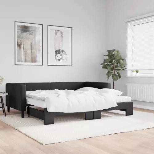 fekete kihúzható szövet heverő matracokkal 90 x 190 cm
