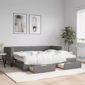   sötétszürke kihúzható szövet heverő fiókokkal 80 x 200 cm
