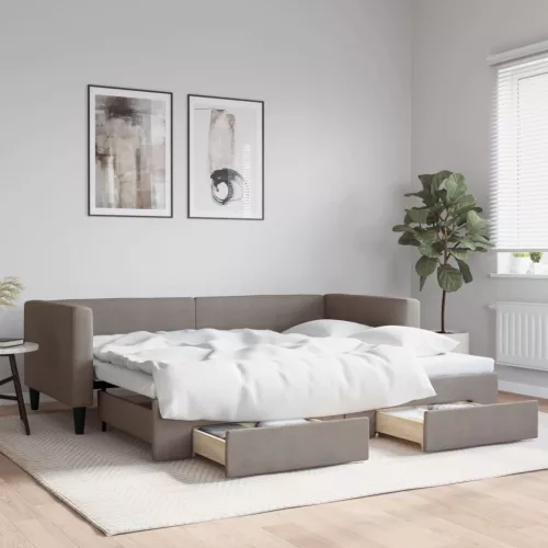 tópszínű kihúzható szövet heverő fiókokkal 90 x 200 cm