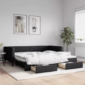 fekete kihúzható szövet heverő fiókokkal 100 x 200 cm
