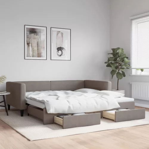 tópszínű kihúzható szövet heverő fiókkal 100 x 200 cm