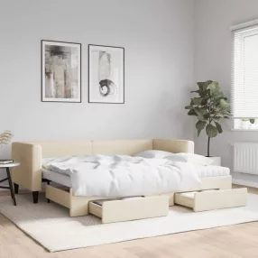   krémszínű kihúzható szövetheverő fiókokkal 80 x 200 cm