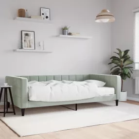 világosszürke bársony kanapéágy matraccal 100 x 200 cm