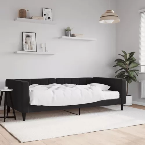 fekete bársony kanapéágy matraccal 100 x 200 cm