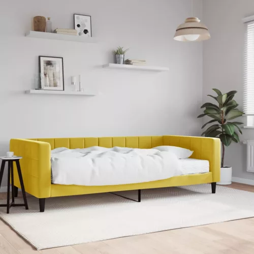 sárga bársony kanapéágy matraccal 100 x 200 cm