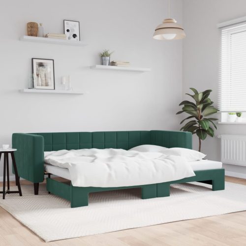 sötétzöld kihúzható bársony heverő 80 x 200 cm
