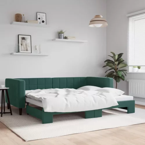 sötétzöld kihúzható bársony heverő 90 x 200 cm