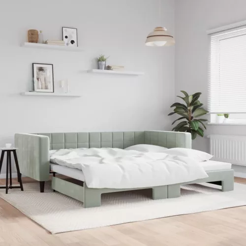 világosszürke kihúzható bársony heverő 100 x 200 cm