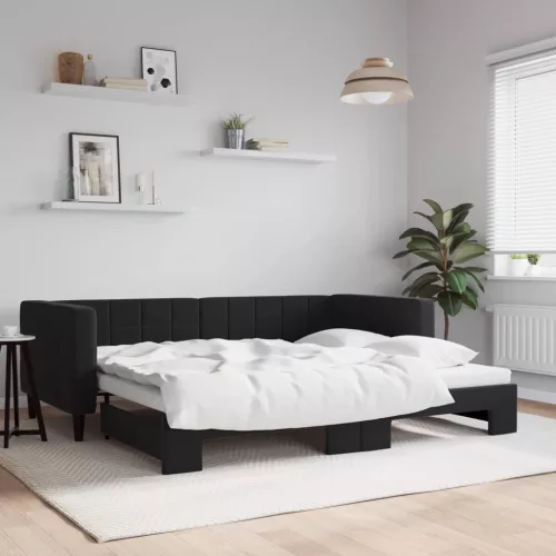 fekete kihúzható bársonyheverő 90 x 190 cm