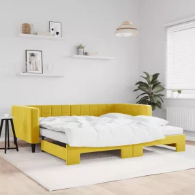 sárga kihúzható bársony heverő matraccal 100 x 200 cm