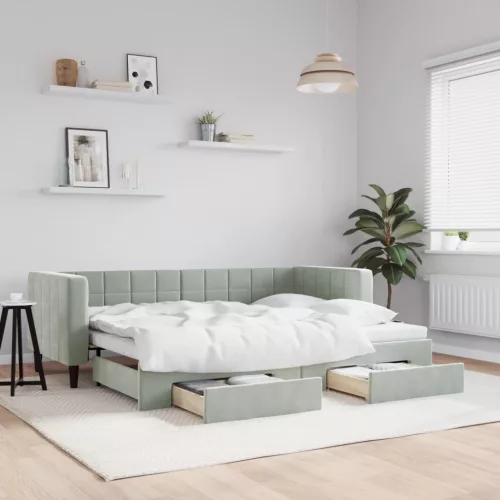 világosszürke kihúzható bársony heverő fiókkal 80 x 200 cm