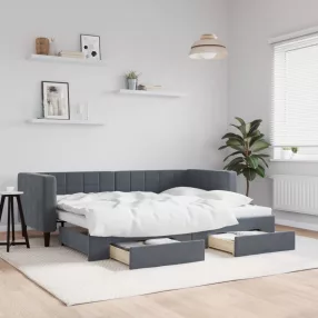   sötétszürke kihúzható bársony heverő fiókkal 80 x 200 cm