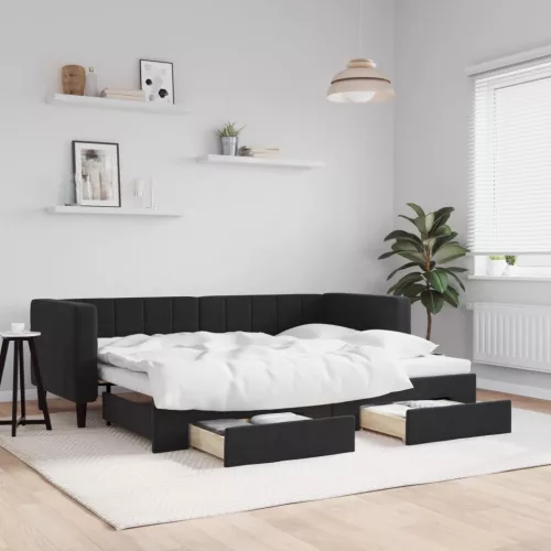 fekete kihúzható bársony heverő fiókkal 80 x 200 cm
