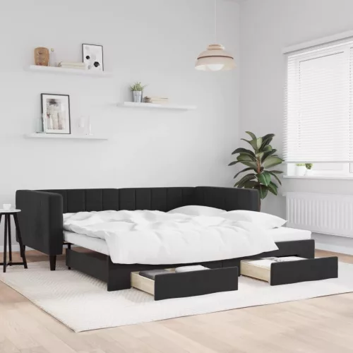 fekete kihúzható bársony heverő fiókkal 100 x 200 cm