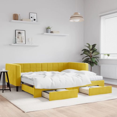 sárga kihúzható bársony heverő fiókkal 90 x 200 cm