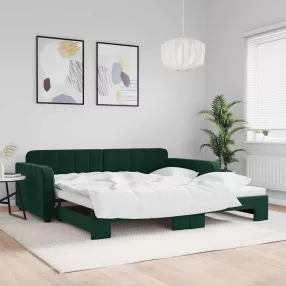 vidaXL sötétzöld kihúzható bársonyheverő 100 x 200 cm