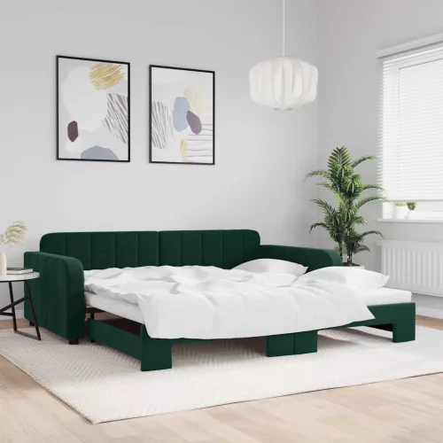 vidaXL sötétzöld kihúzható bársonyheverő 100 x 200 cm