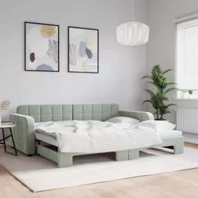   vidaXL világosszürke kihúzható bársonyheverő 90 x 190 cm