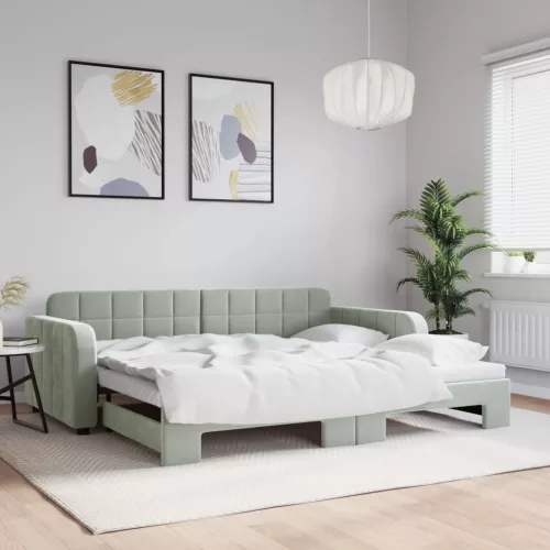 vidaXL világosszürke kihúzható bársonyheverő 90 x 190 cm