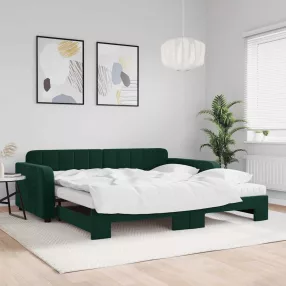   vidaXL sötétzöld kihúzható bársony heverő matraccal 100 x 200 cm