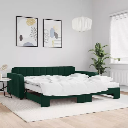 vidaXL sötétzöld kihúzható bársony heverő matraccal 100 x 200 cm
