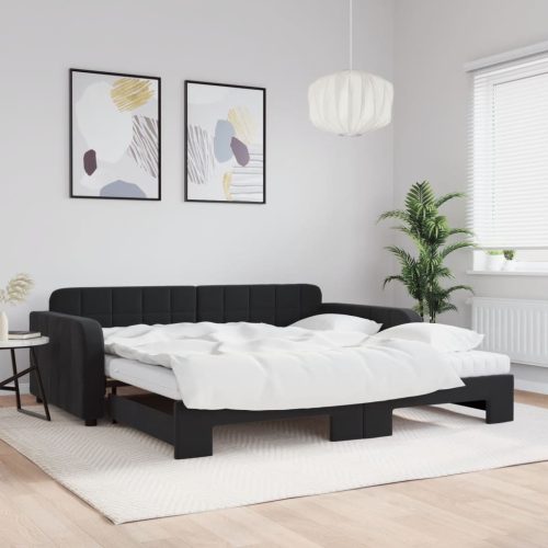 fekete kihúzható bársony heverő matraccal 100 x 200 cm