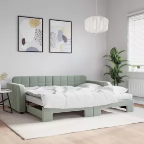   vidaXL világosszürke kihúzható bársony heverő matraccal 90 x 190 cm