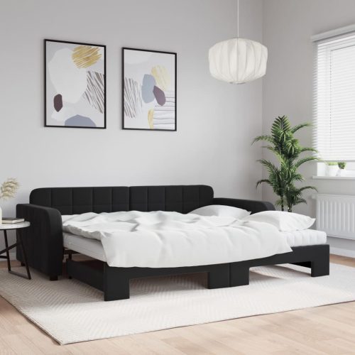 fekete kihúzható bársony heverő matracokkal 90 x 190 cm