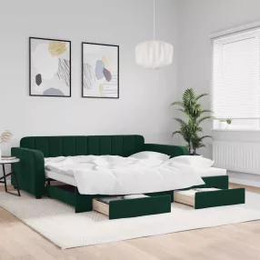   vidaXL sötétzöld kihúzható bársony heverő fiókkal 100 x 200 cm